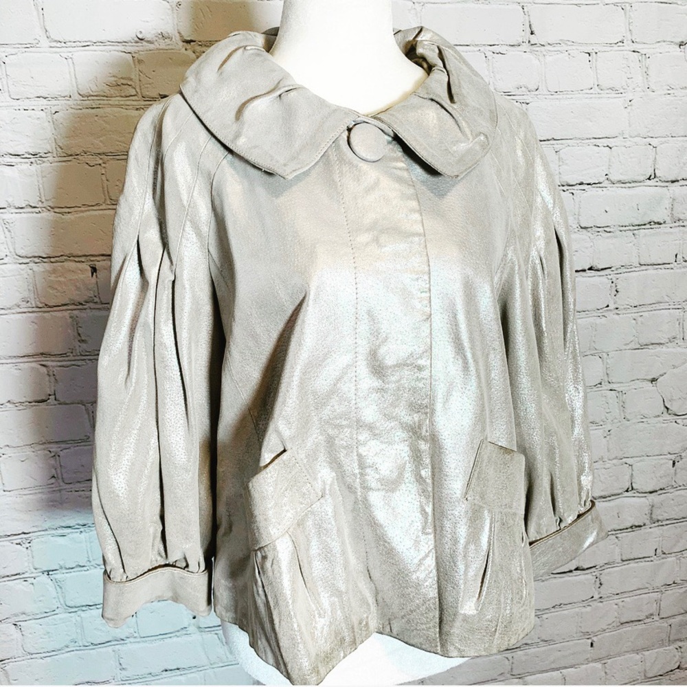 Rare 100% Leather Silver Statement Jacket - image 2